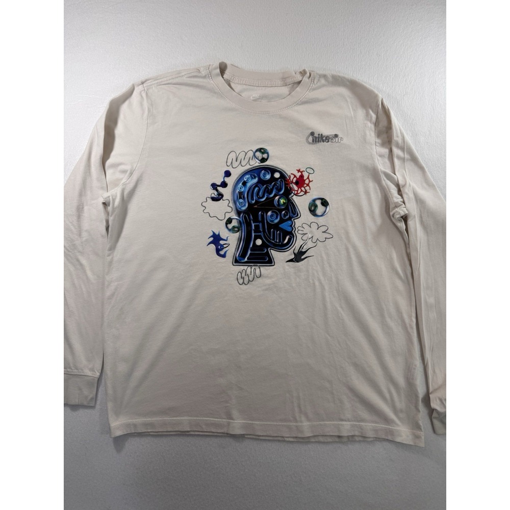Nike Air Mens Graphic T Shirt XL White Long Sleeve 100% Cotton Casual Outdoor